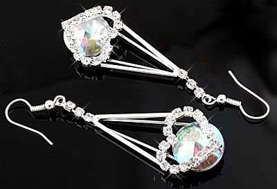 * Clear Crystal Heart Dangle Earrings Fashion Jewelry *