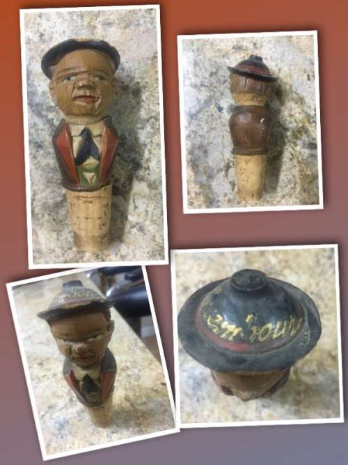 Sought After Vintage Hand Carved Wine Stoppers and a Big Mouth Toothpick Holder