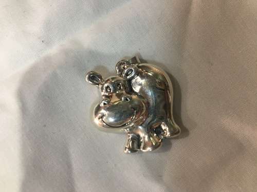 Large Sterling Silver 'Happy Hippo' Pendant