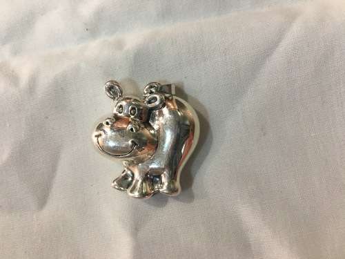 Large Sterling Silver 'Happy Hippo' Pendant