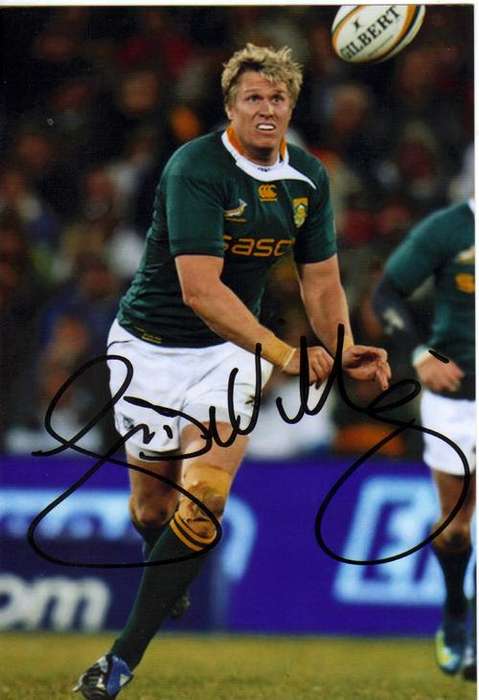 JEAN DE VILLIERS SIGNED -  SPRINGBOK RUGBY ACTION PHOTO