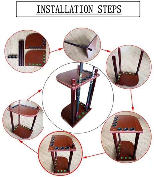 Wooden Pool Cue Holder Snooker Rack Shelf - for 7 Pool Cues for Clubs and Pool Players