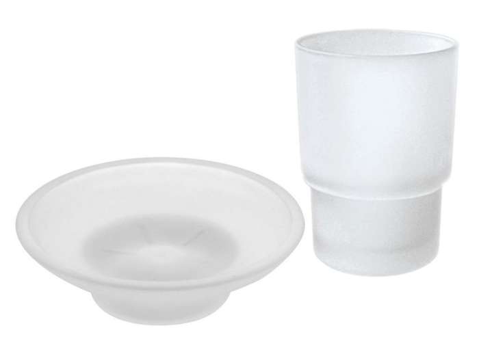 Toothbrush + Soap Dish Round Glass Replacement - Frosted Combo