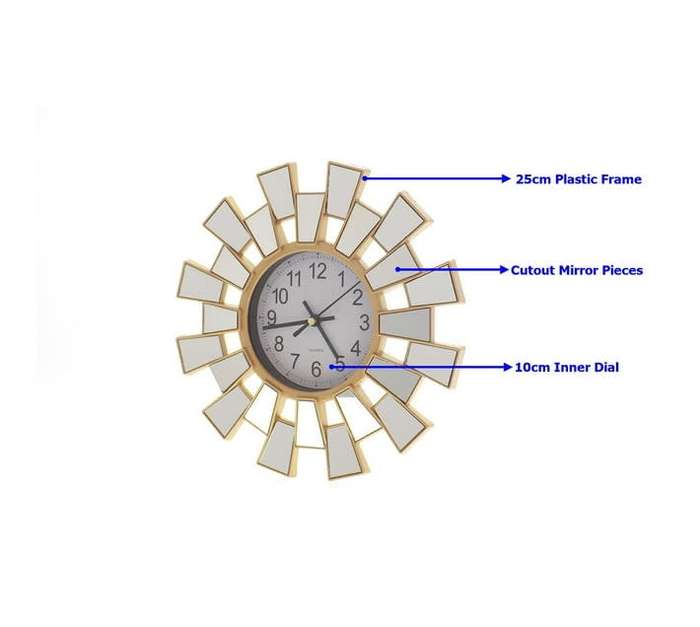 25cm Round Wall Clock Plastic With Mirror Pieces