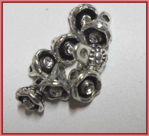 Flower Charm With Rhinestone, 8mm x 7mm - Pack of 5.
