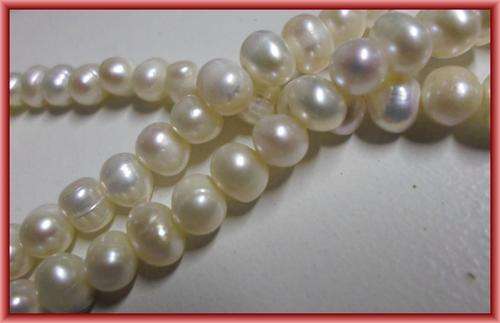 Cream Potatoe Freshwater Pearls, +/- 8mm x 6mm - Per String.