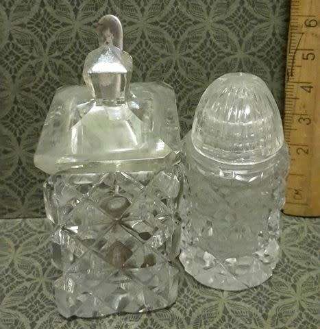 Salt/mustard cut glass with sterling silver spoon!