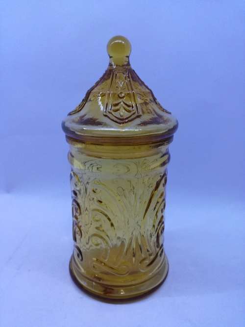 VINTAGE Amber glass bottle and lid