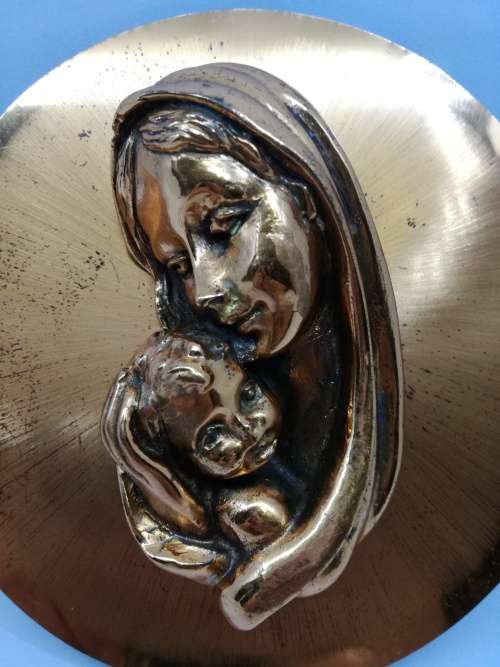 Mother Maria and baby copper plaque