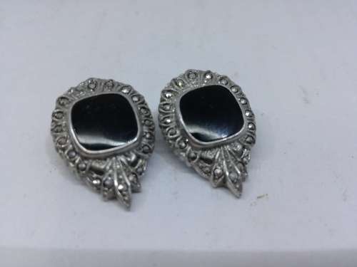 Lovely Silver 925, Marcasite and Black Onyx earrings