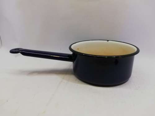 Vintage blue Polish enamel pot - no lid but usable or for décor