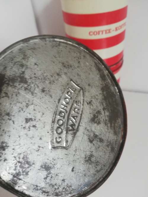 Set red and white striped Goodhope ware tins