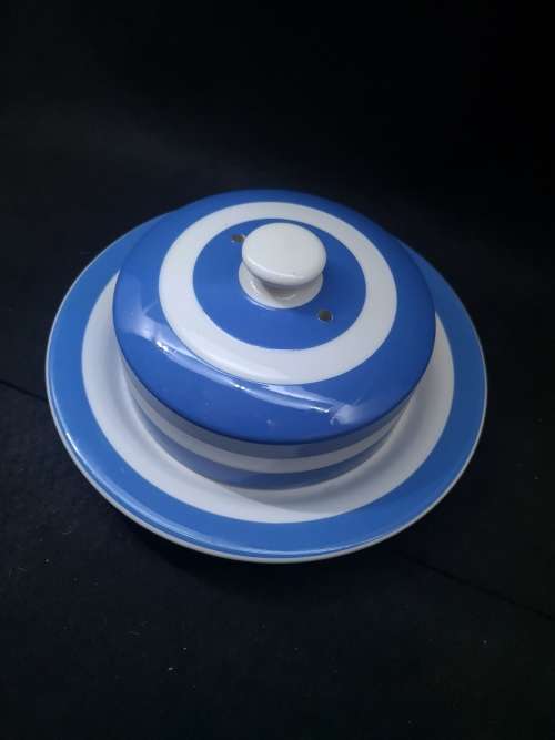 T G GREEN Blue Cornishware butter dish Green Backstamp - LOOK! What a find!