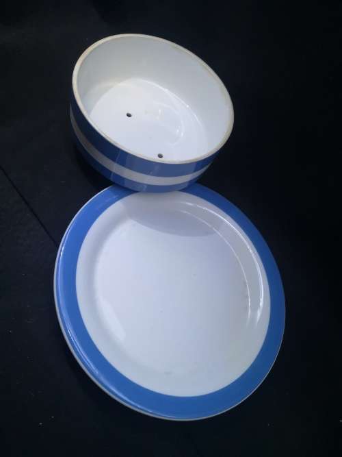 T G GREEN Blue Cornishware butter dish Green Backstamp - LOOK! What a find!