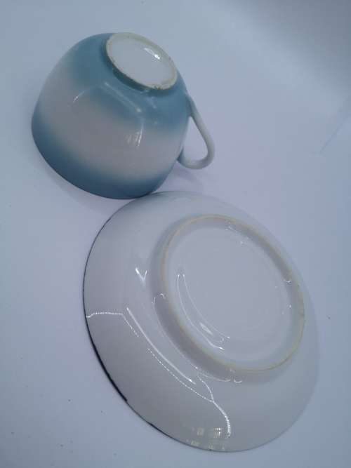Vintage tea set swallows - Blue 8 cups and saucers