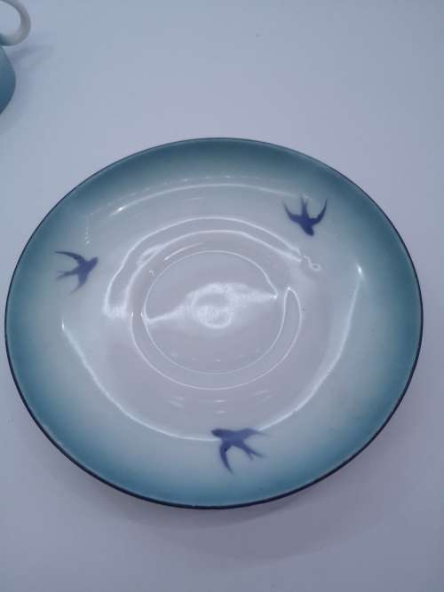 Vintage tea set swallows - Blue 8 cups and saucers