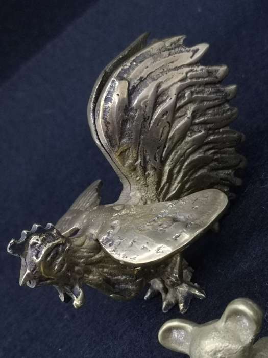 Vintage brass ornaments - Cherub carrying dolphin / Bear - solid brass and Rooster