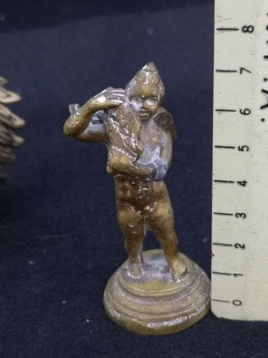 Vintage brass ornaments - Cherub carrying dolphin / Bear - solid brass and Rooster