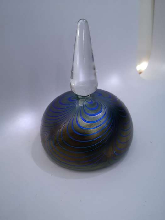Adrian Sankey Art Glass Perfume Bottle w/ Clear Finial