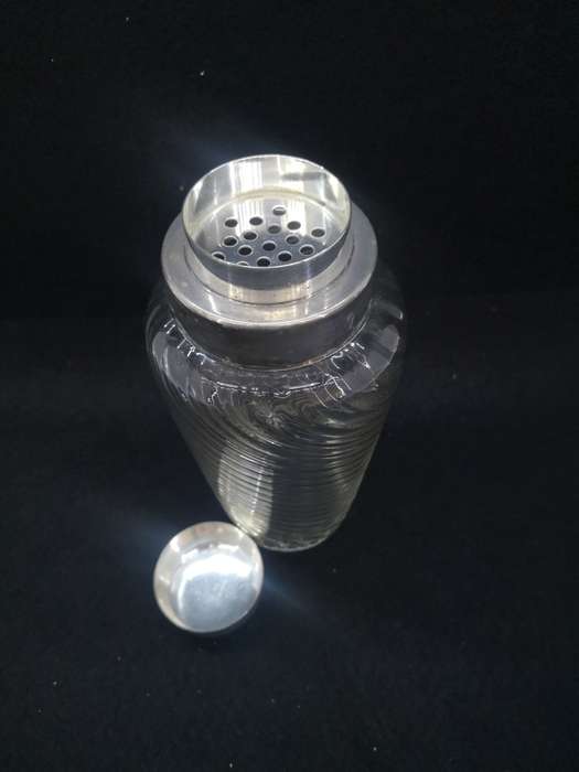 Vintage Cocktail shaker - Crystal glass with silver plated lid and strainer