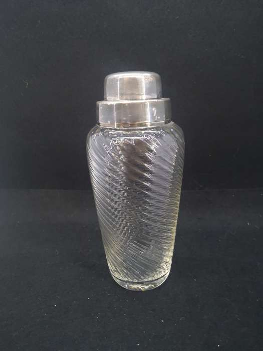 Vintage Cocktail shaker - Crystal glass with silver plated lid and strainer