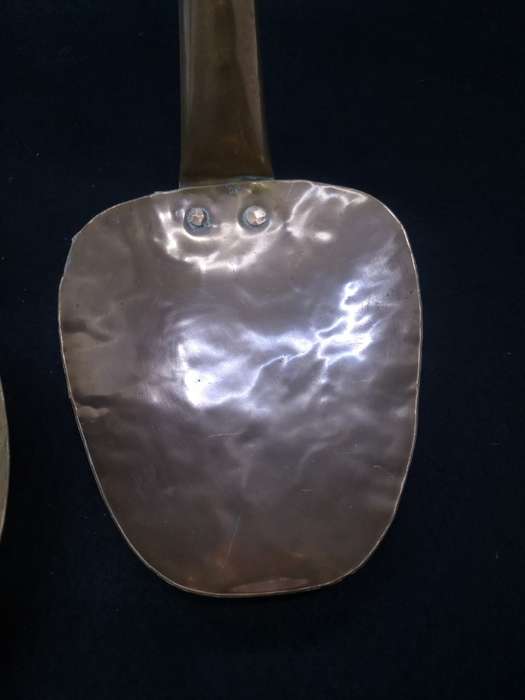 Two huge Vintage copper handmade skimmer and spoon set