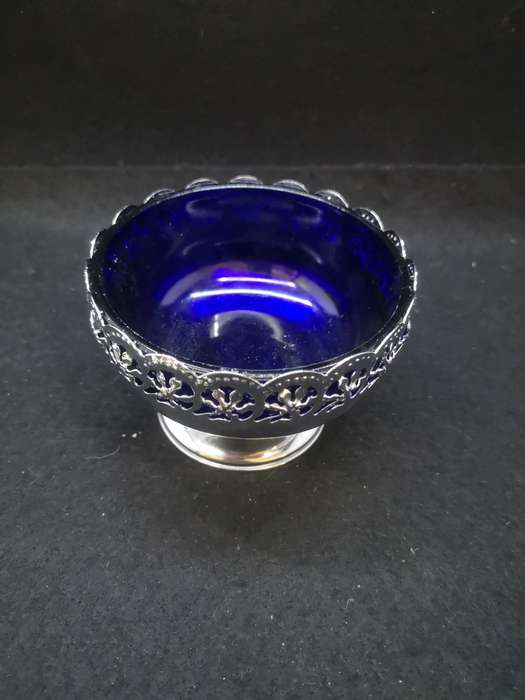Blue glass lined candy dish