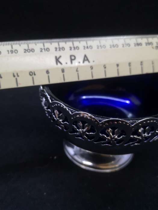 Blue glass lined candy dish