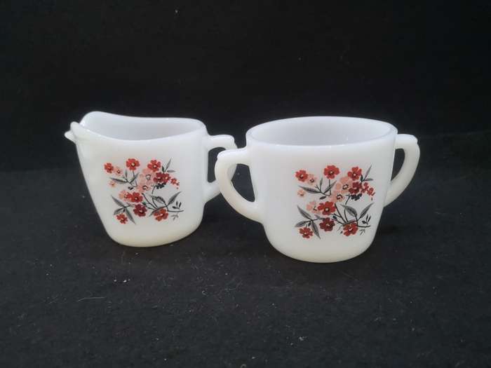 Fire King Milk glass milk jug and sugar bowl