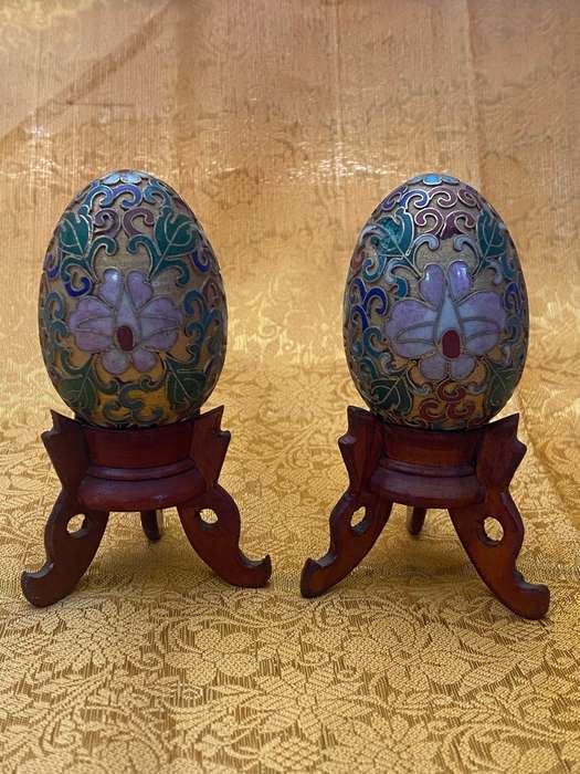 Set of Two Oriental Cloisonne Eggs