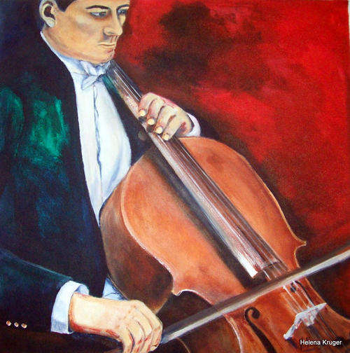 Playing the tjello - 570x570mm - acrylic painting by  HELENA KRUGER