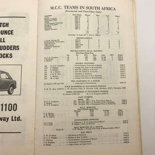 Cricket - `1964 - 65 M.C.C. in Natal` Brochure (Led by Mike Smith)