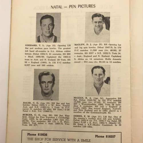 Cricket - `1964 - 65 M.C.C. in Natal` Brochure (Led by Mike Smith)
