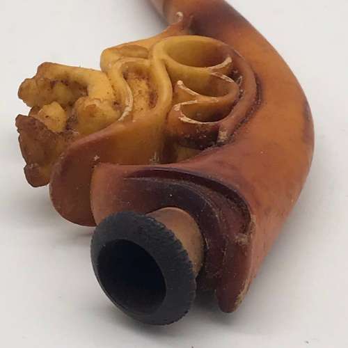 Antique Carved Meerschaum & Amber Pipe (Cased)