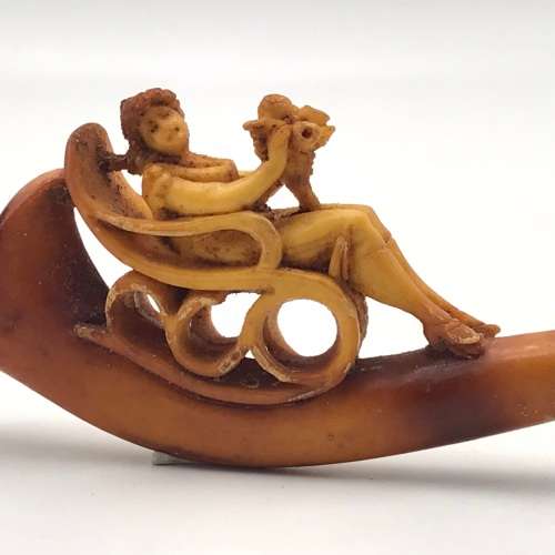Antique Carved Meerschaum & Amber Pipe (Cased)