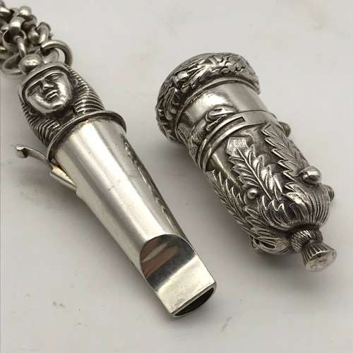 Victorian Solid Silver `Cameronians` Cross Belt Boss, Chains & Whistle (Scottish Rifles)