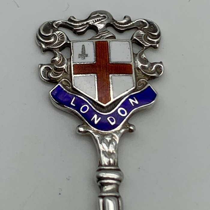 Early Solid Silver & Enamel `London` Souvenir Spoon