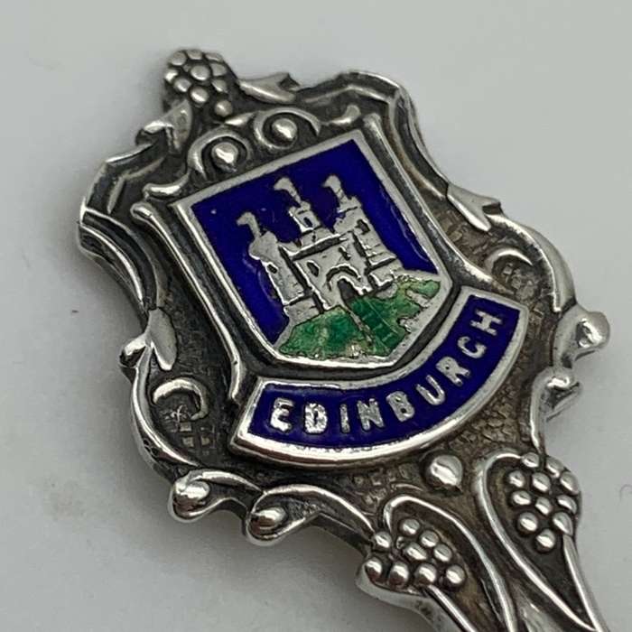 Early Solid Silver & Enamel `Edinburgh` Souvenir Spoon