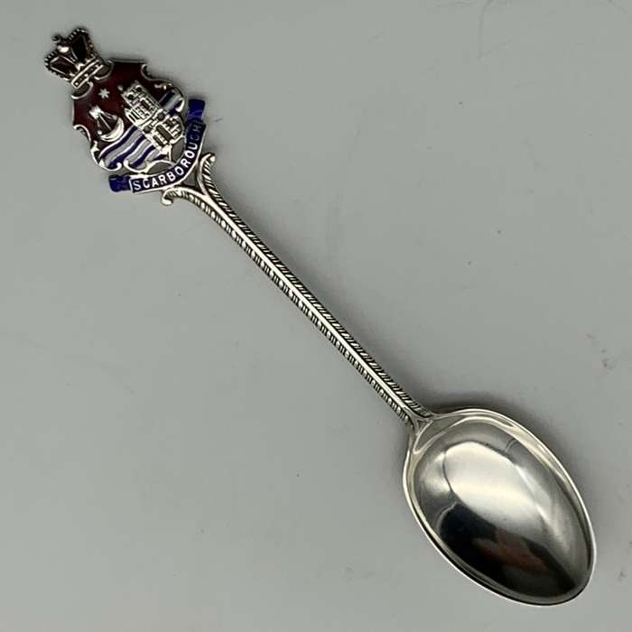 Early Solid Silver & Enamel `Scarborough` Souvenir Spoon