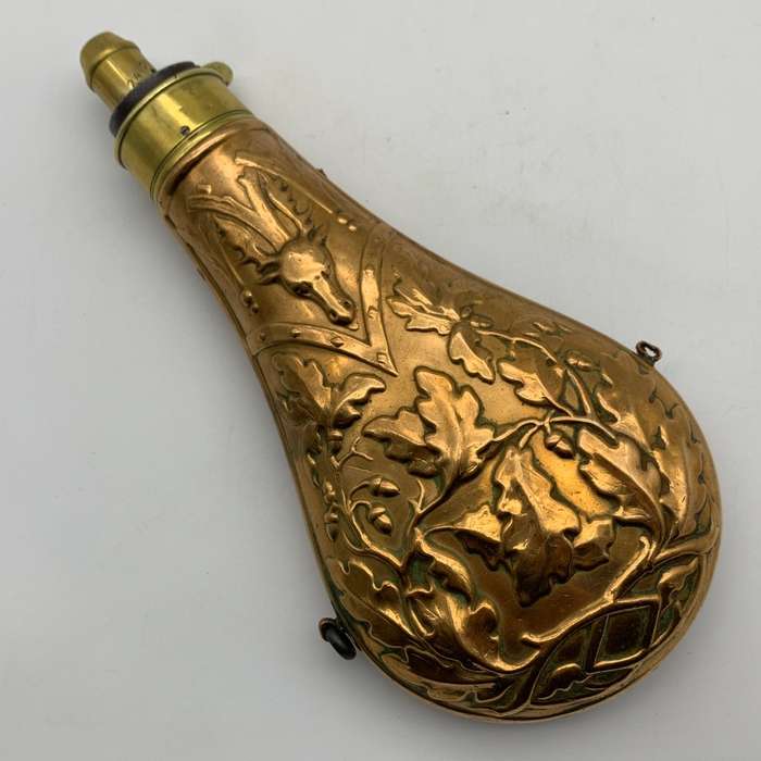 Antique Copper & Brass `Hawksley` Powder Flask