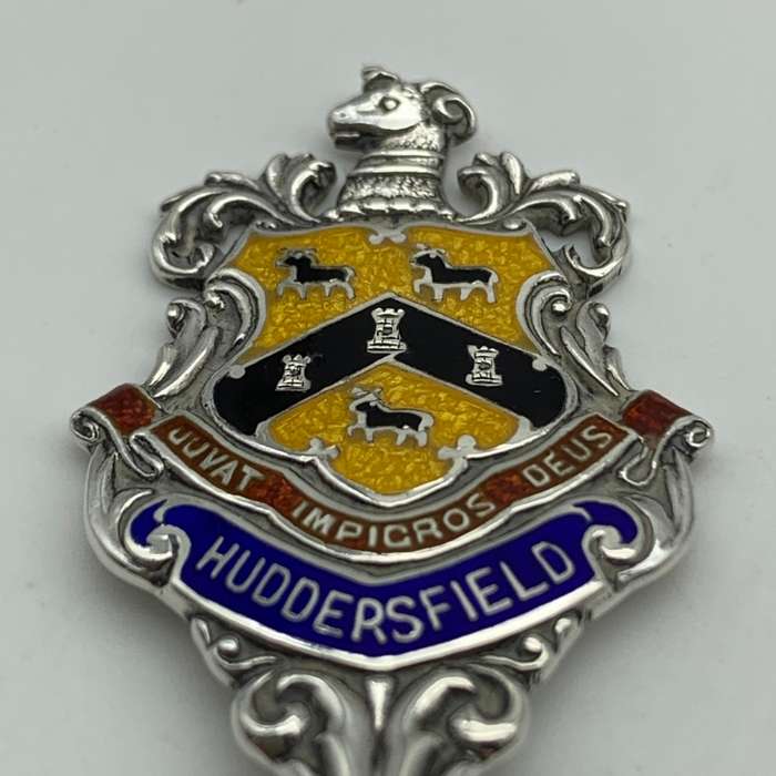 Antique Solid Silver 'Huddersfield' Enamelled Spoon (1908)