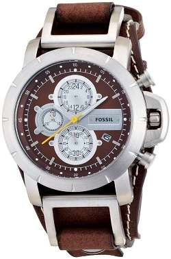 ## LOW START BID ##  FOSSIL Men's Brown Leather Designer Chronograph Watch - Must have !!