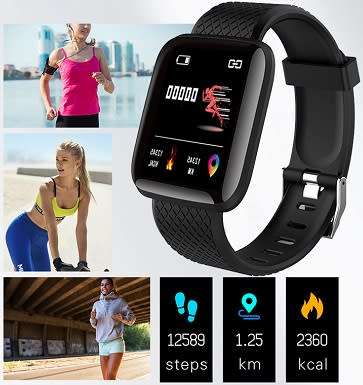 Professional Fitness Bracelet for Android and iOS I Heart Rate, Calories, Pedometer I Black Color