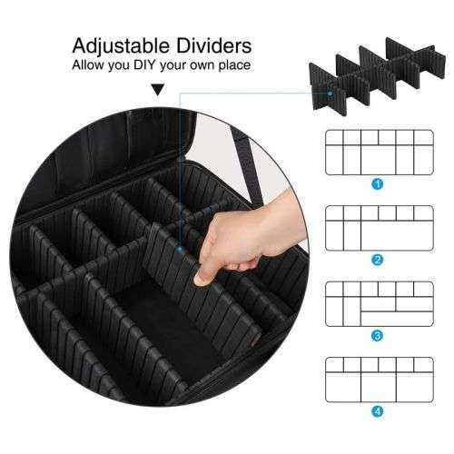Makeup Storage Case with Adjustable Dividers and Shoulder Strap