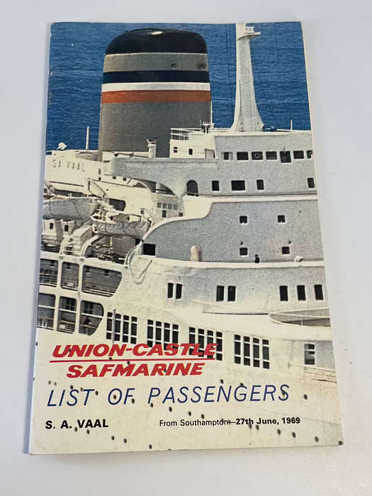 Union Castle SAFMARINE S.A. Vaal List of Passengers From Southampton 27 June 1969