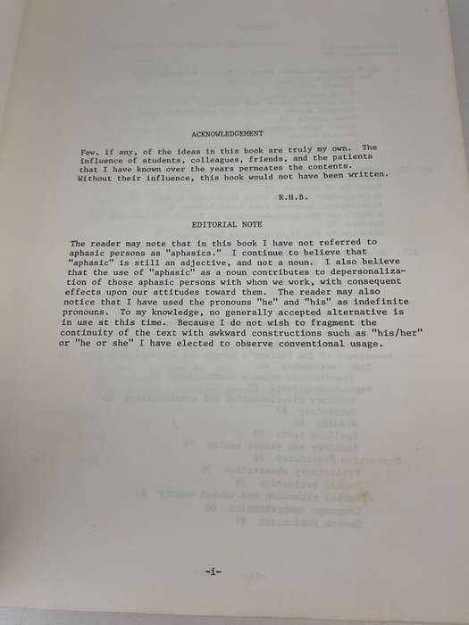 An Introduction to Aphasia by Dr. Brookshire, Veteran's Administration Hospital