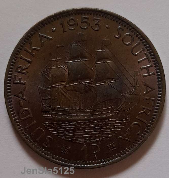 South African UNCIRCULATED 1953 1D coin