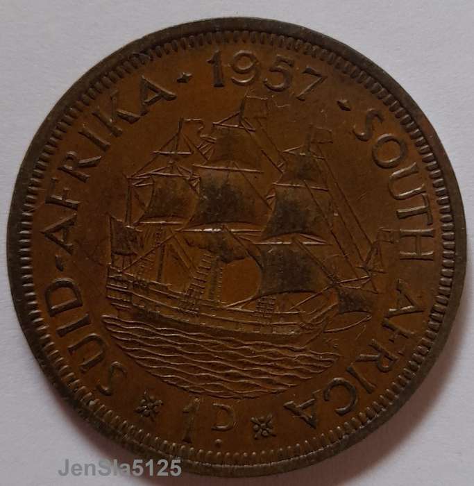 South African UNCIRCULATED 1957 1D coin