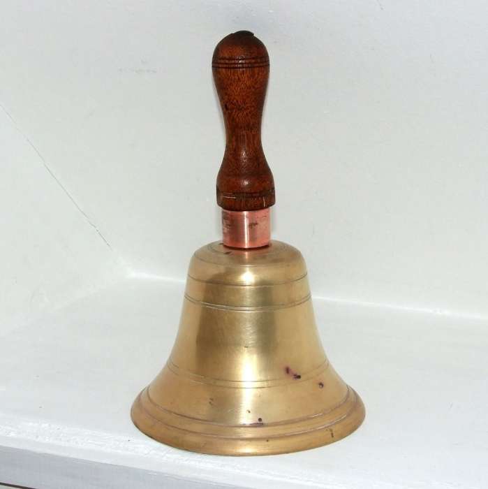 Large Vintage Cast Brass "School" Bell -- LOUD!