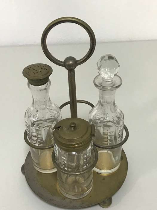 Victorian 1850 - 1899 Antique Silver Plate Salt and Pepper Cut Crystal